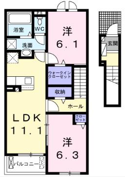 アリエス(2LDK/2階)の間取り写真