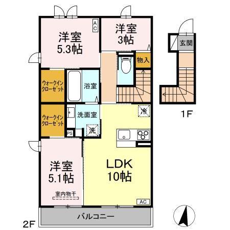 トリシア中條 B(3LDK/2階)の間取り写真