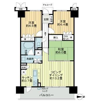 サーパスシティ大江イーストスクエア(3LDK/4階)の間取り写真