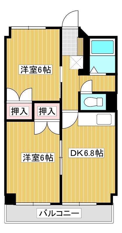 ヴィラナリー北見1(2DK/2階)の間取り写真