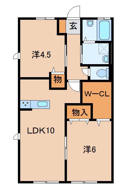 プレステージ宮崎I(2LDK/2階)の間取り写真