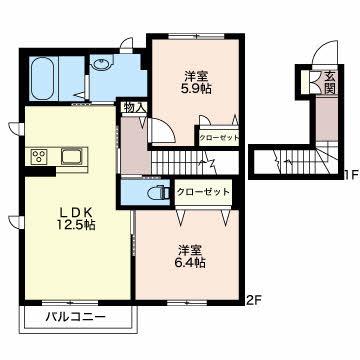 アトリオ興亜(2LDK/2階)の間取り写真