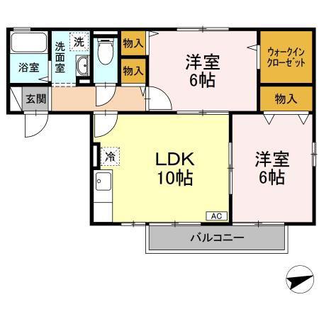 ウィルタイヤン黒田B棟(2LDK/2階)の間取り写真