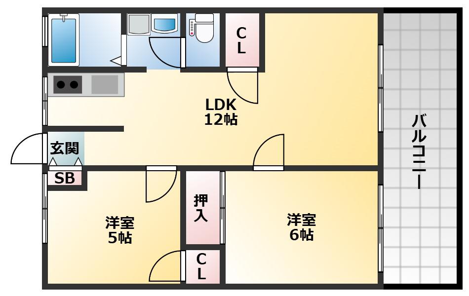 今辻ハイツ(2LDK/1階)の間取り写真