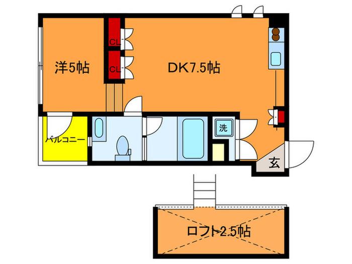 Mスクエア(1DK/2階)の間取り写真