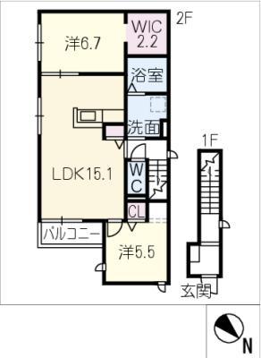 NEO LUMIERE(2LDK/2階)の間取り写真