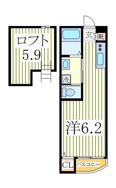 フェイストハイツ(ワンルーム/2階)の間取り写真