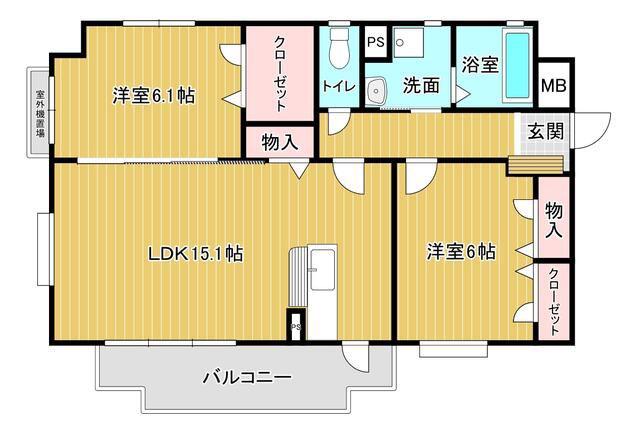 ディアコート鷹の巣(2LDK/3階)の間取り写真