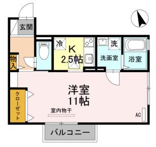 リヴェール三田(1K/2階)の間取り写真