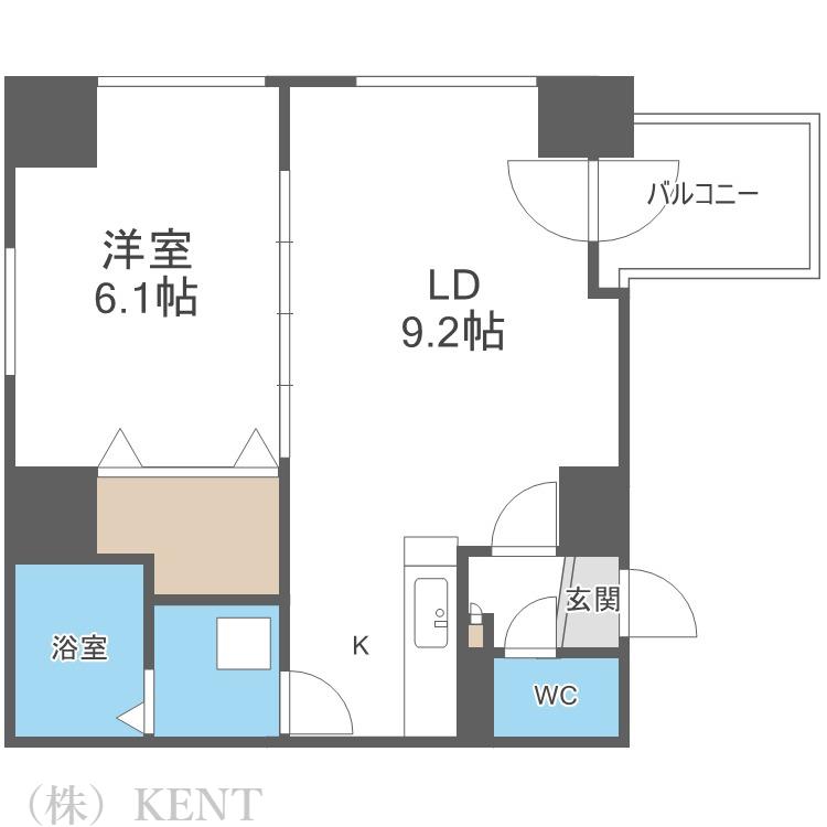 円山シャトー桂和坂下(1LDK/8階)の間取り写真