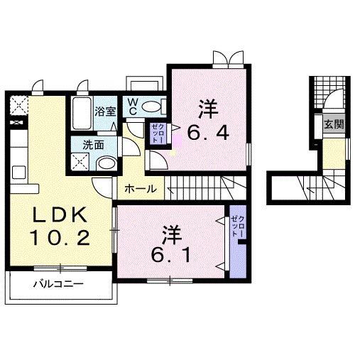 グリーンハイツ鷹取III(2LDK/2階)の間取り写真
