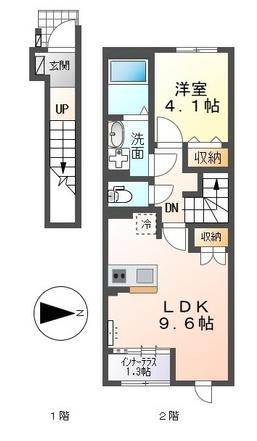 スターテラス中畝(1LDK/2階)の間取り写真