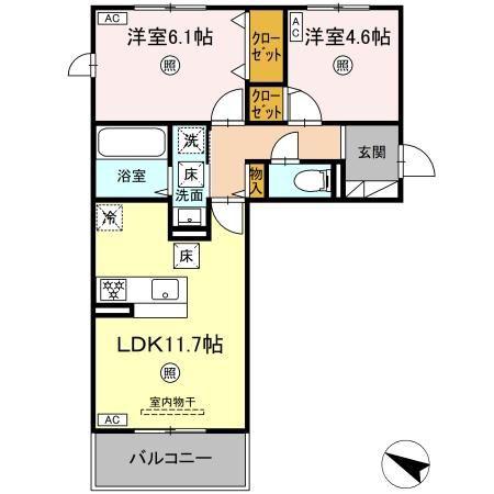 CIEL A棟(2LDK/1階)の間取り写真