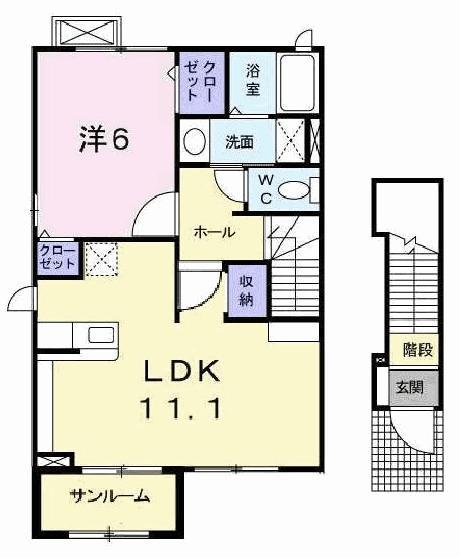 サンフローラ(1LDK/2階)の間取り写真