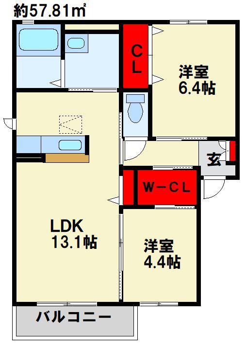 パストラーレ潤崎 C棟(2LDK/1階)の間取り写真