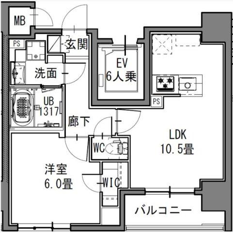 S-RESIDENCE新御徒町イースト(1LDK/4階)の間取り写真