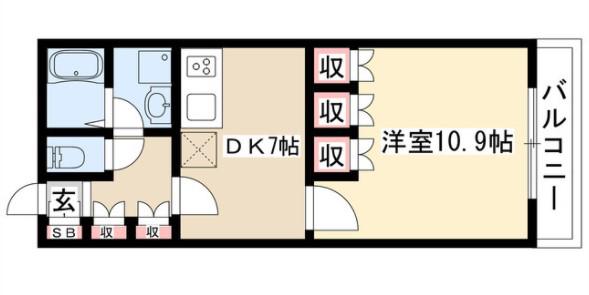 セイント橘(1DK/6階)の間取り写真