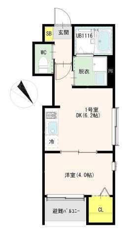 呼続一丁目4(1DK/3階)の間取り写真