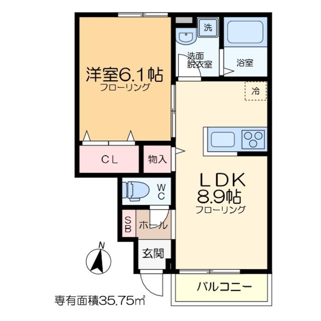 プリマヴェーラ佐野(1LDK/1階)の間取り写真