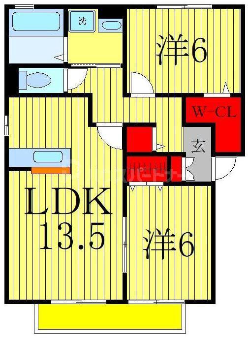 リビングタウン大金平A(2LDK/2階)の間取り写真