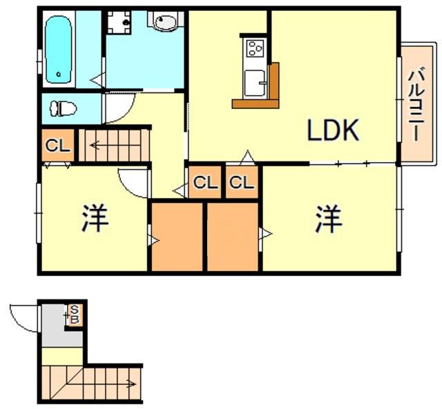 クオーレⅠ(2LDK/2階)の間取り写真