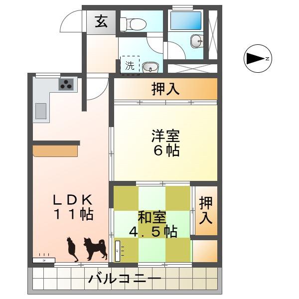 八日市ハイツ(2LDK/2階)の間取り写真