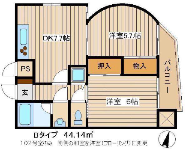 ロイヤルハイツ東大泉(2DK/1階)の間取り写真