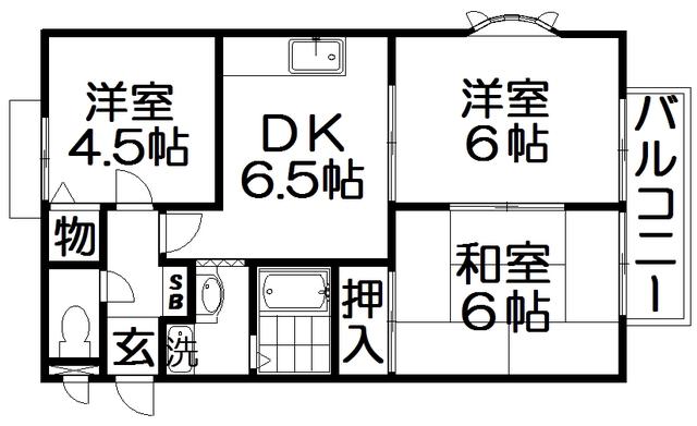 ラスターN(3DK/2階)の間取り写真