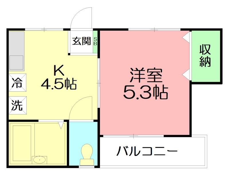 ベルハイム3(1K/2階)の間取り写真