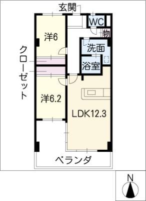 ドエルしかすが(2LDK/3階)の間取り写真