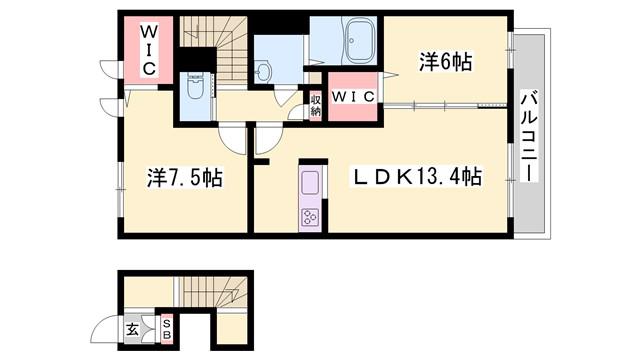 テネラメンテB棟(2LDK/2階)の間取り写真
