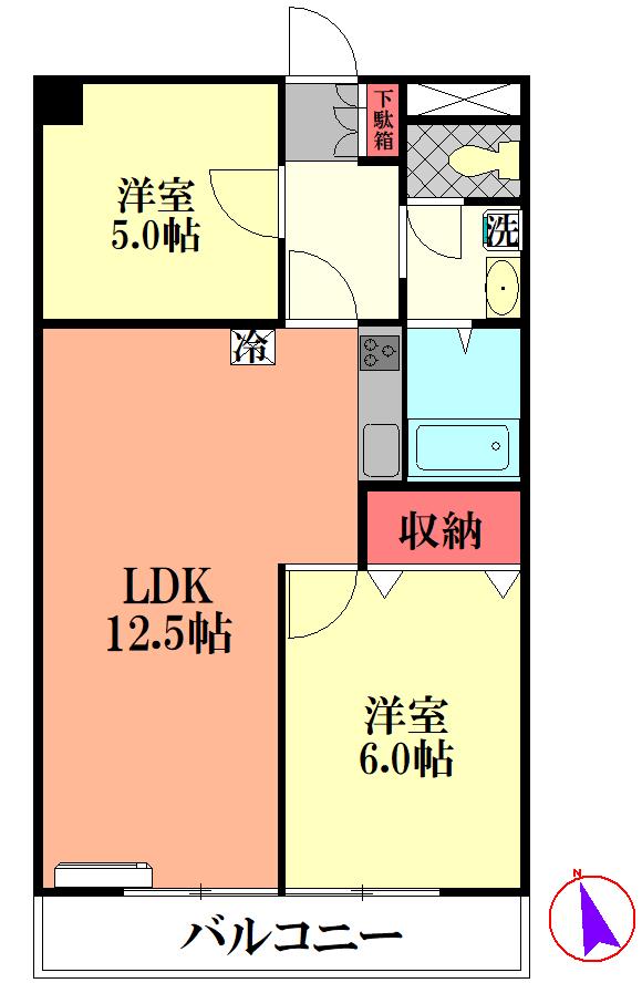 フユーグマンション(2LDK/3階)の間取り写真