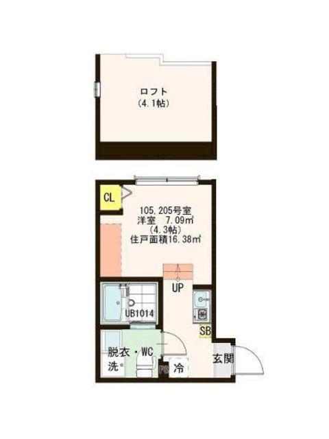 ハーモニーテラス宝町II(1K/2階)の間取り写真