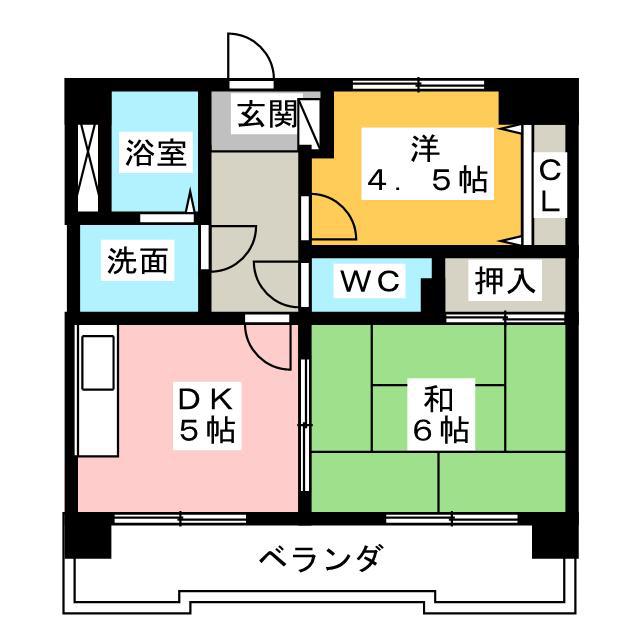 ダイアパレス四日市北棟(2DK/5階)の間取り写真