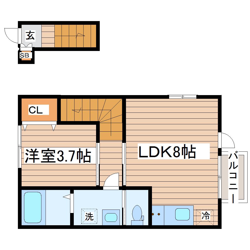 シェルテ河原町A(1LDK/2階)の間取り写真