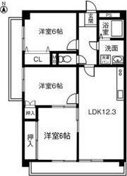 ラフィネ門間(3LDK/3階)の間取り写真