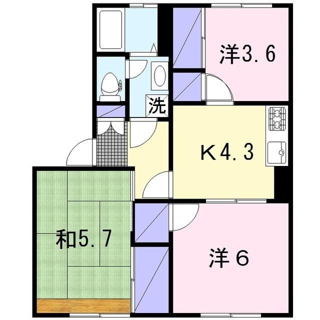 メゾーネやまと(3K/1階)の間取り写真
