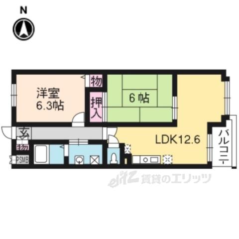 クラヴァス長岡京(2LDK/2階)の間取り写真