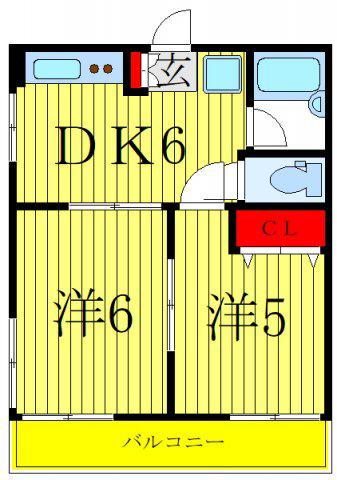 イーストハウスII(2DK/2階)の間取り写真