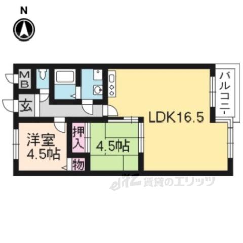 ドミール東寺(2LDK/1階)の間取り写真
