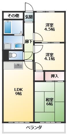 フローリッシュ二見(3LDK/1階)の間取り写真