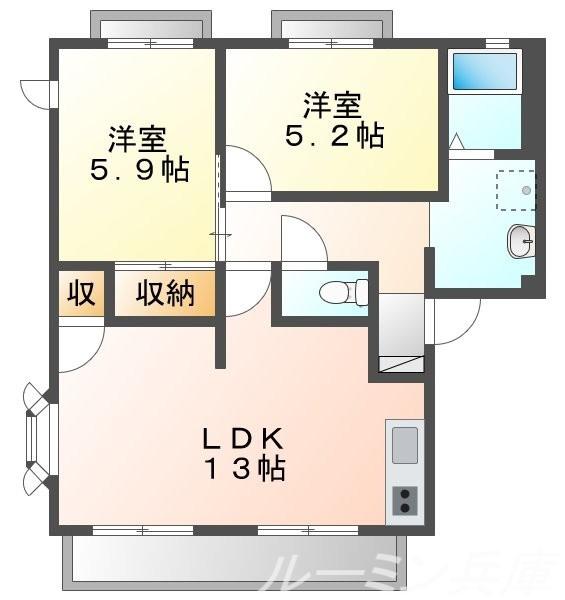 ハイツウッドルⅠ(2LDK/1階)の間取り写真