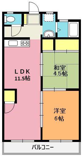 サンハイム鴨川(2LDK/3階)の間取り写真