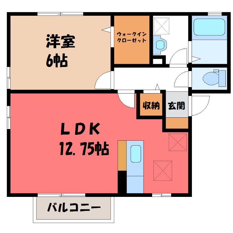 ブルートB(1LDK/2階)の間取り写真