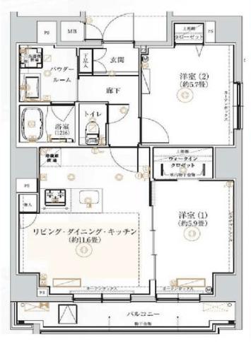 ガリシア森下VI(2LDK/12階)の間取り写真