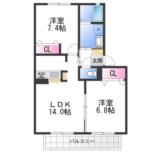 カーサKOYOMO(2LDK/2階)の間取り写真