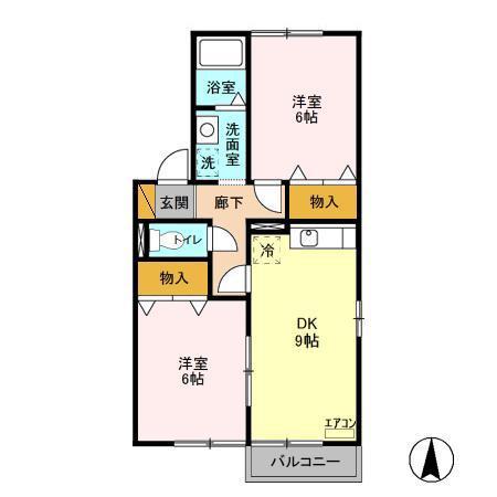 ヴィラージュI(2DK/2階)の間取り写真