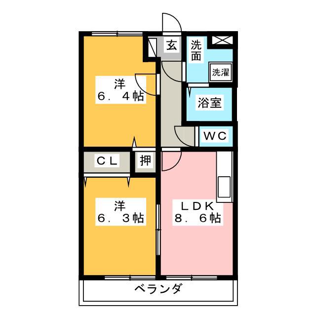 フラット立石E(2LDK/2階)の間取り写真