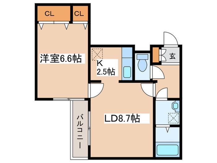 ウィングッド月寒中央(1LDK/2階)の間取り写真