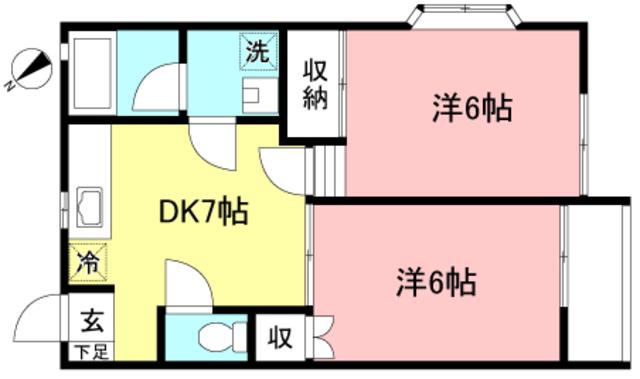 シャンプレンハイツB棟(2DK/1階)の間取り写真